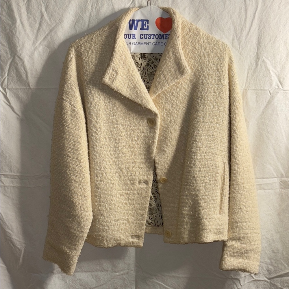 Elegant Cream Textured Bomber Jacket